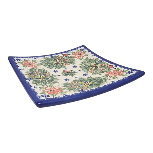Polish Pottery Toffi Plate Holiday Harmony blue bordered serving platter on Tampa Home & Garden Store