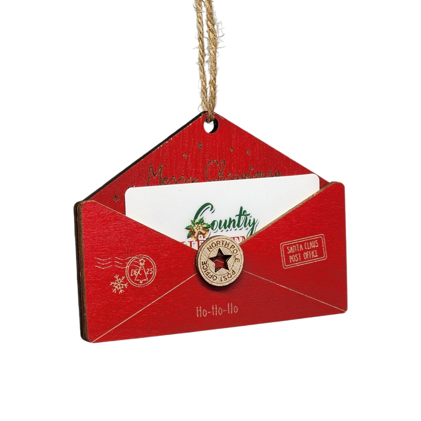 Wooden Letter to Santa Ornament red with jute hanger by The Country Christmas Loft decor on Tampa Home & Garden Store
