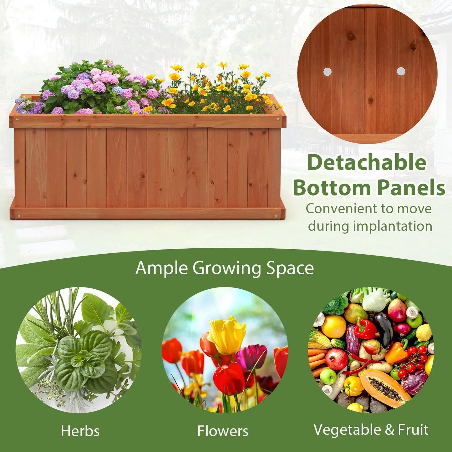 Raised Garden Bed Planter Box wooden orange with 4 drainage holes and detachable bottom panels on Tampa Home & Garden Store