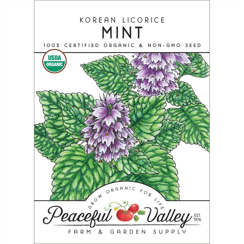 Korean Licorice Mint seeds from Seedtime Store; green mint leaves USDA Organic badge on Tampa Home & Garden Store
