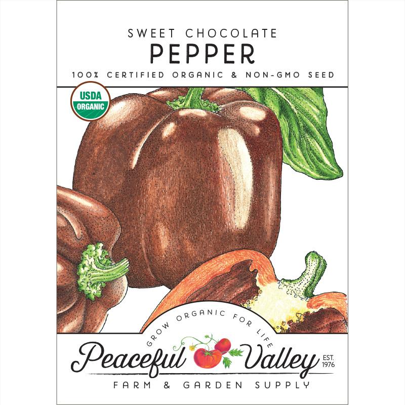 Pepper seeds Chocolate Sweet Pepper packet with USDA Organic seal from Peaceful Valley on Tampa Home & Garden Store