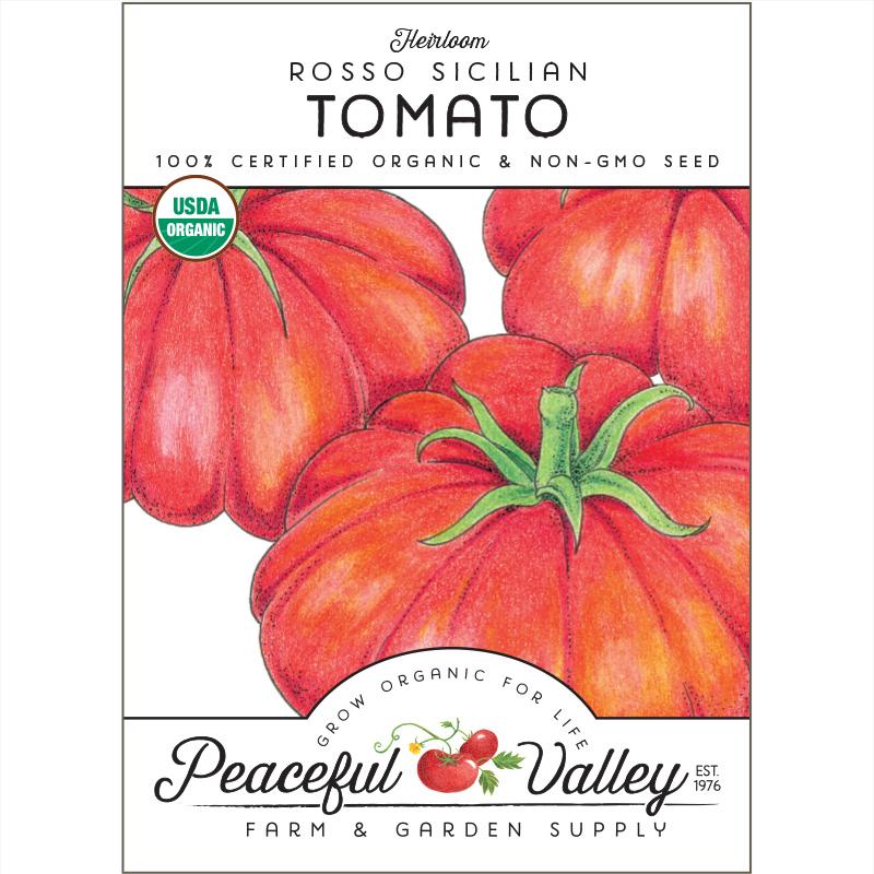 Tomato seeds Paste Rosso Sicilian red heirloom seeds with USDA Organic label on packaging on Tampa Home & Garden Store