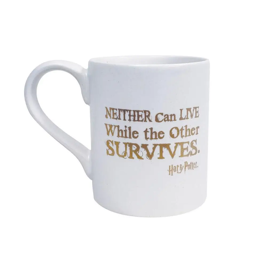 Harry Potter Good vs Evil mug white ceramic with gold text for fans on Tampa Home & Garden Store