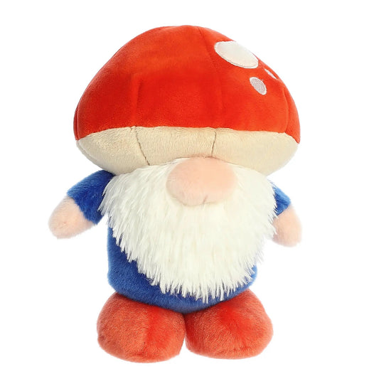 Gnomlinis Mushroom Gnome plush with red cap and blue robe on Tampa Home & Garden Store