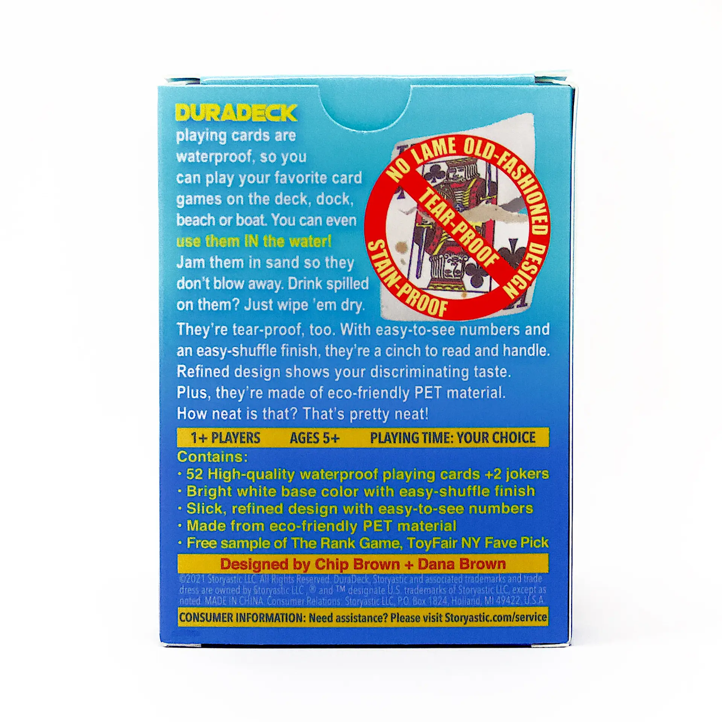 DuraDeck waterproof playing cards box in blue with yellow logo and red seal for water games on Tampa Home & Garden Store