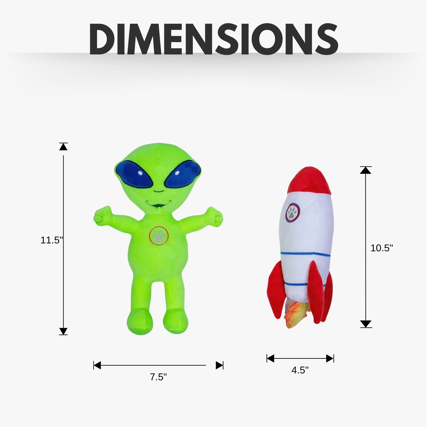 Set de regalo de peluche para perro con forma de extraterrestre y cohete: con chirriador y papel arrugado para un juego divertido.