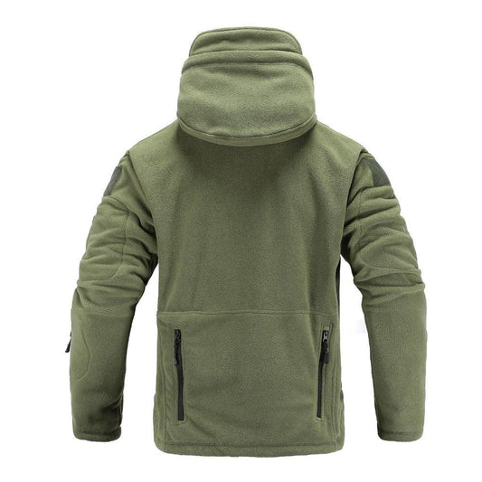 Stevvex outdoor tactical fleece jacket olive green hooded with zip pockets on Tampa Home & Garden Store