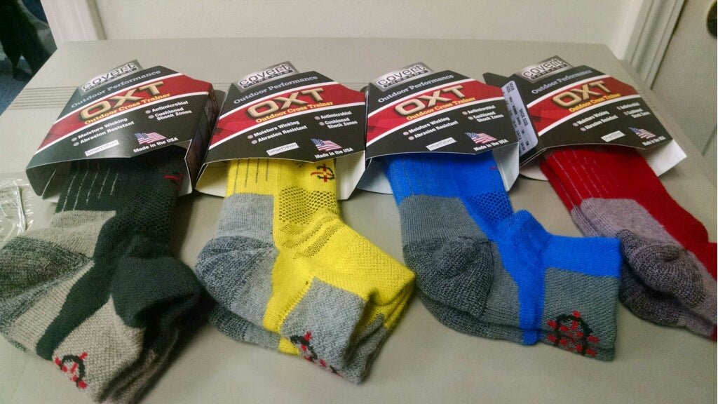 Outdoor X-Trainer socks by Covert Threads, four-pair athletic set in assorted hues on Tampa Home & Garden Store