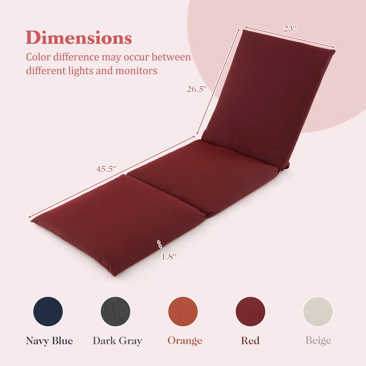 Red outdoor chaise lounge cushion with fixing straps by DirectDeals for chair & sofa cushions on Tampa Home & Garden Store
