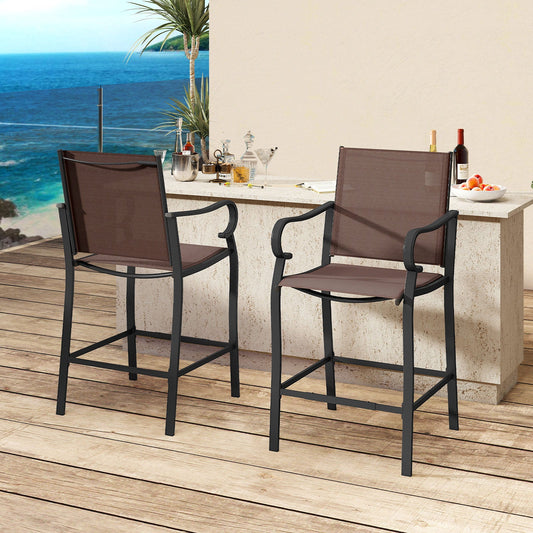 Outdoor Counter Height Bar Stools Set of 4 with Breathable Mesh Fabric - Tampa Home & Garden Store