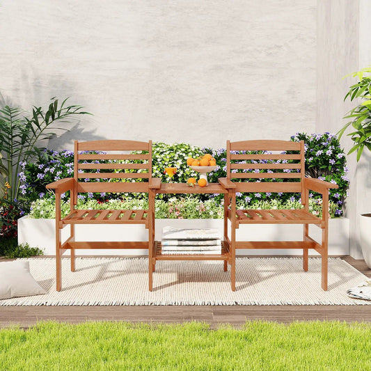 Outdoor Patio Wood 2-Seat Conversation Set with Coffee Table and Umbrella Hole - Tampa Home & Garden Store