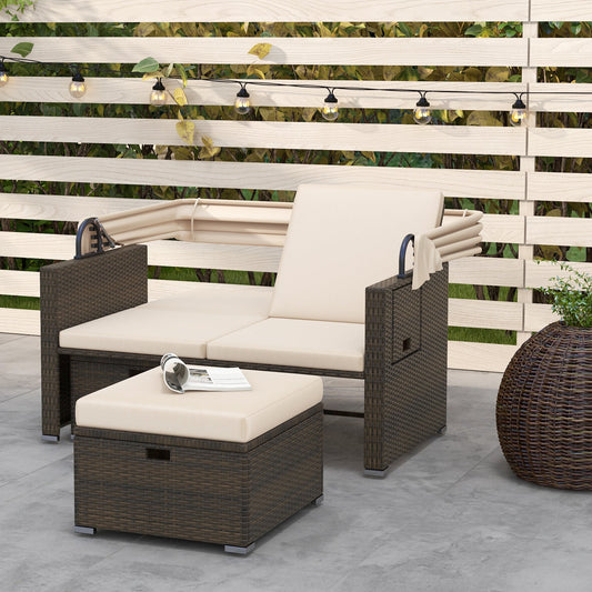 Outdoor Patio Rattan Daybed with Retractable Canopy and Adjustable Backrests-Beige - Tampa Home & Garden Store