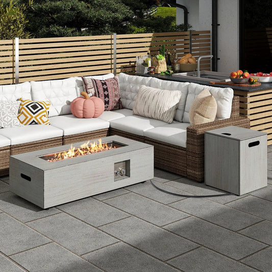 42 inch fire table with 50,000 BTU outdoor tank holder in gray concrete finish on Tampa Home & Garden Store