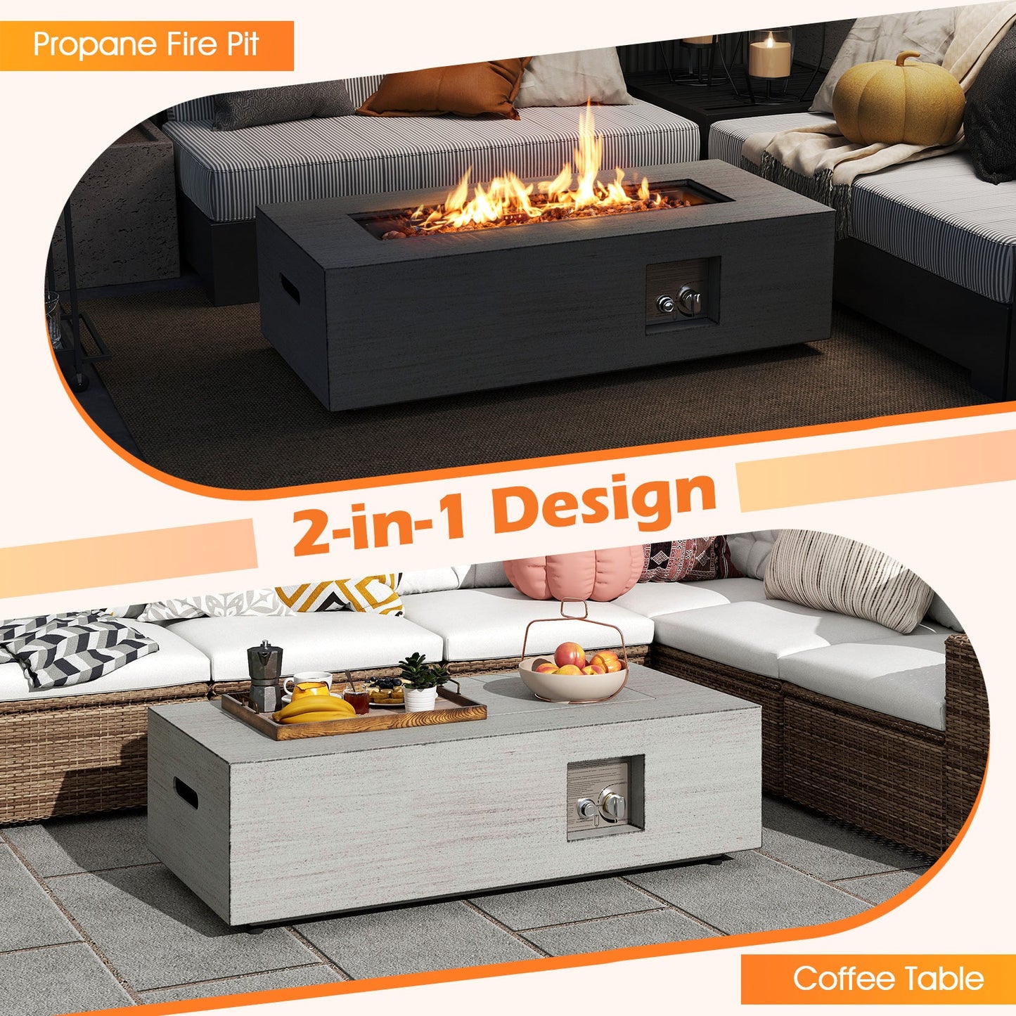 42-inch DirectDeals outdoor fire table, 50,000 BTU, gray faux-wood with tank holder on Tampa Home & Garden Store