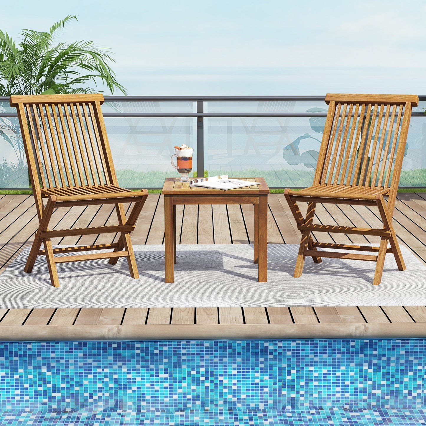 Mesa auxiliar de exterior, madera de teca, mesa auxiliar cuadrada para patio, para aperitivos o café