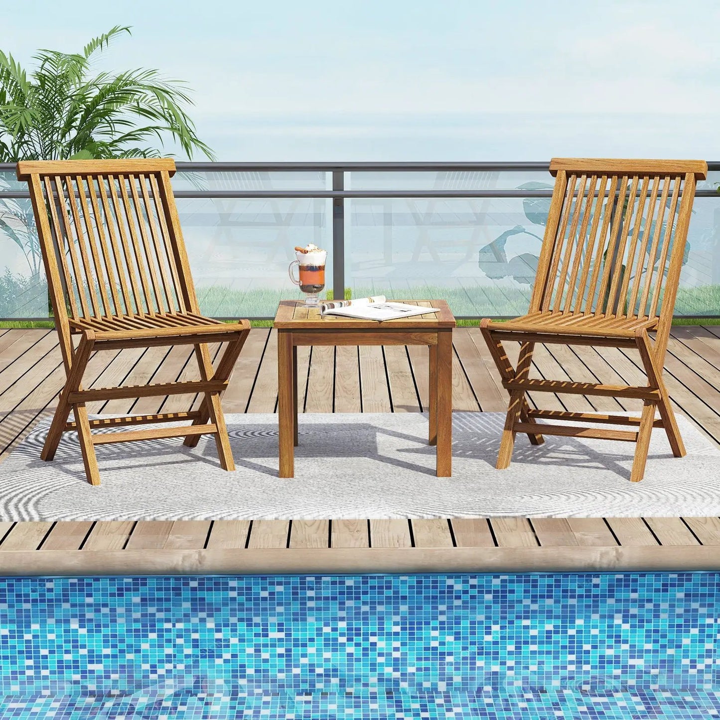 Outdoor Side Table Teak Wood End Table Square Patio Snack Coffee Table - Tampa Home & Garden Store