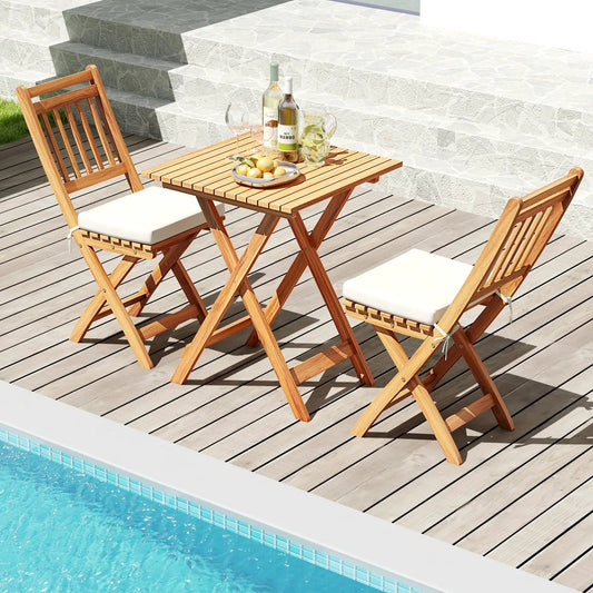 Outdoor Wood Bistro Set with Soft Seat Cushions and Table-White - Tampa Home & Garden Store
