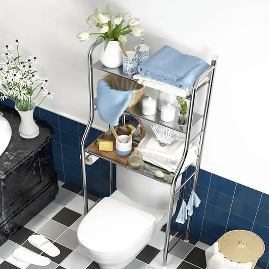 Over-toilet 3-tier metal shelf with chrome frame for bathroom storage on Tampa Home & Garden Store