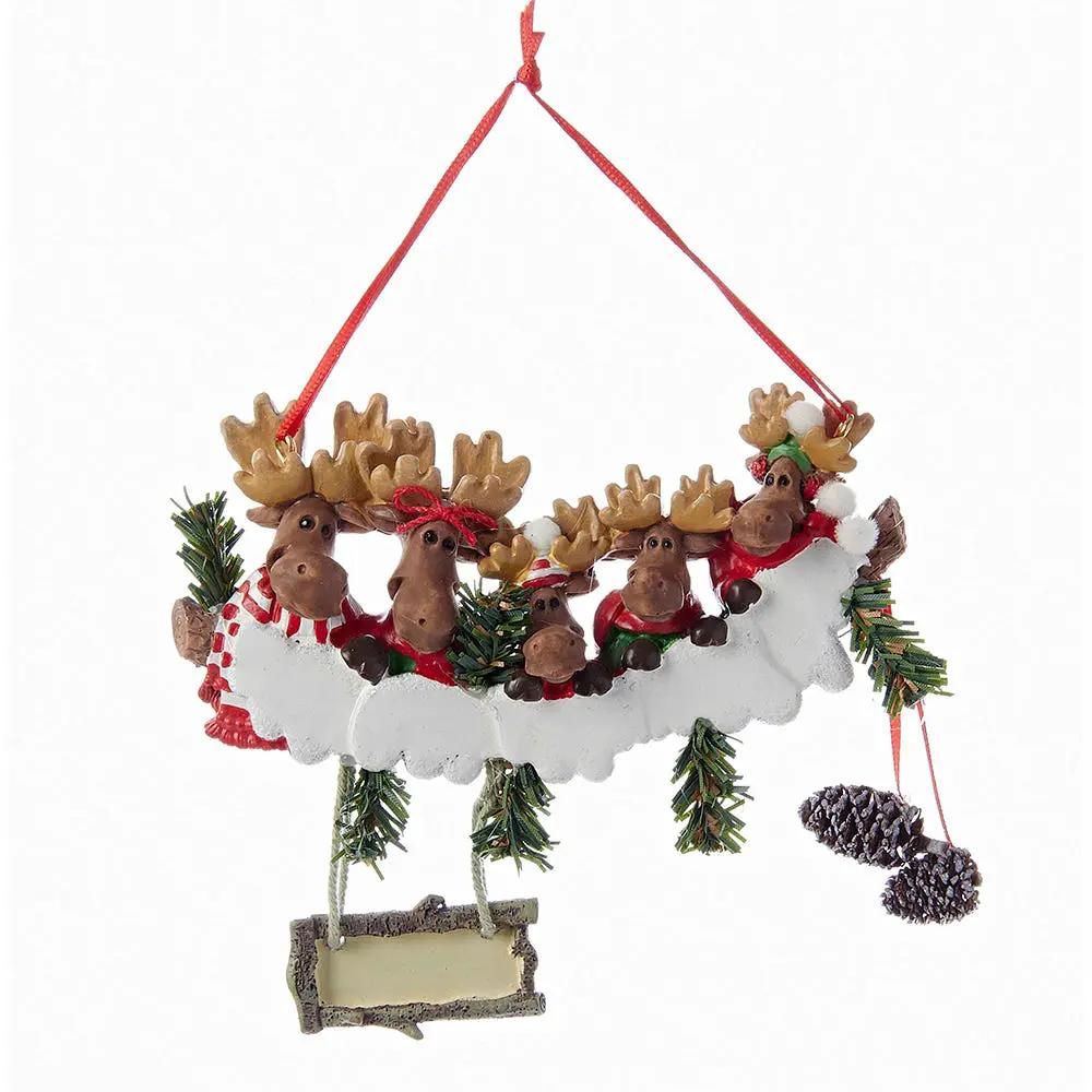 Moose family ornament for personalization, five brown moose, by The Country Christmas Loft on Tampa Home & Garden Store