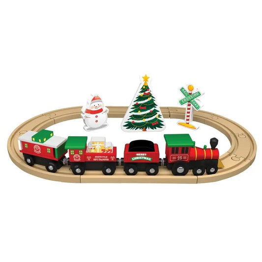 Lionel Junior Holiday Train Set Deluxe Edition 4-car wooden track with red engine on Tampa Home & Garden Store