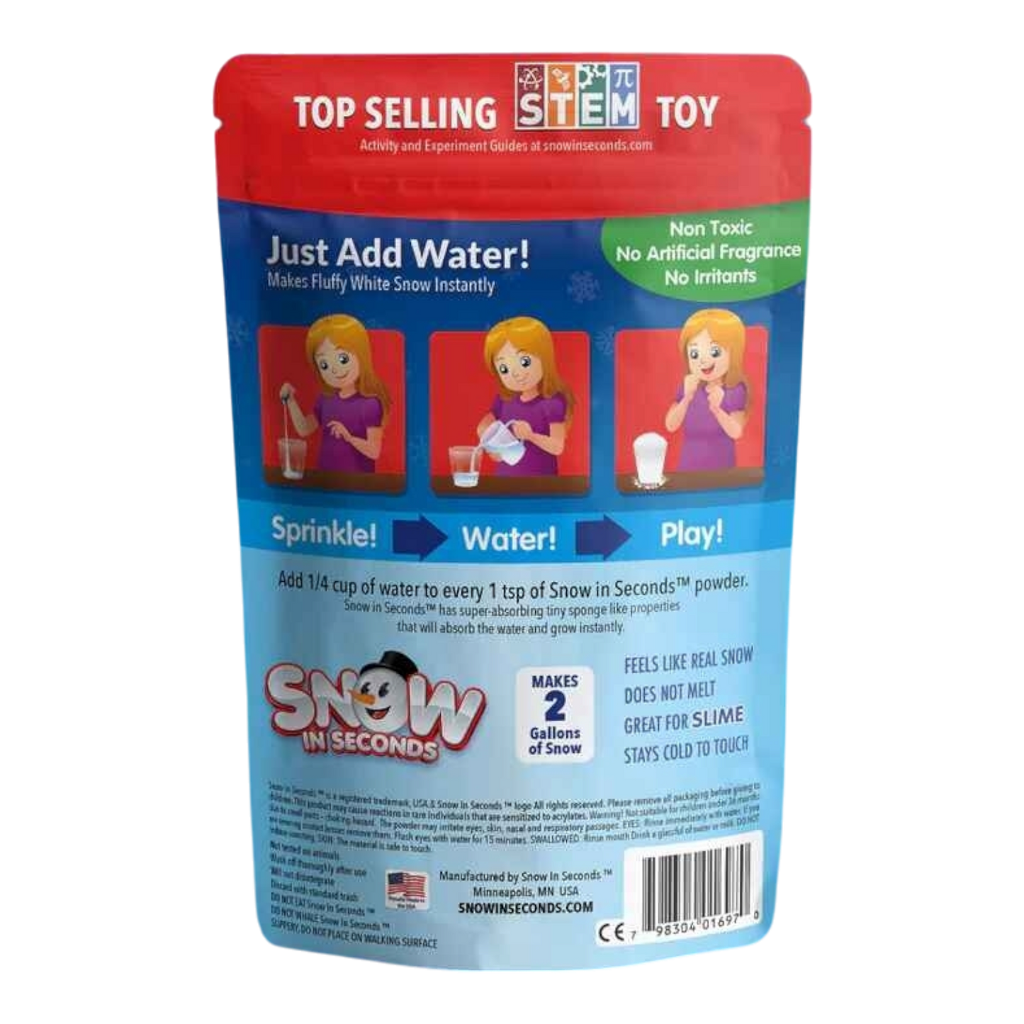 Snow in Seconds Large makes 2 gallons fluffy white snow powder for instant winter fun on Tampa Home & Garden Store