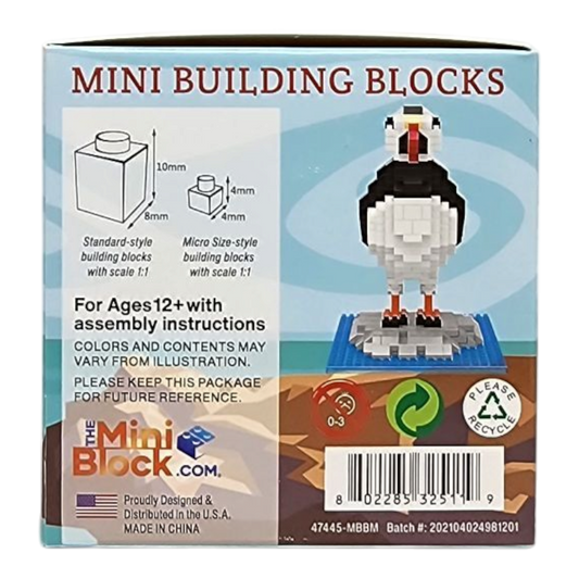 Mini Building Blocks Puffin Kit 443 Pcs by Country Christmas Loft made with white black bricks on Tampa Home & Garden Store