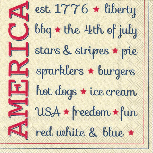 American BBQ Cocktail Napkins Pack of 20 with red blue white patriotic print for grilling on Tampa Home & Garden Store