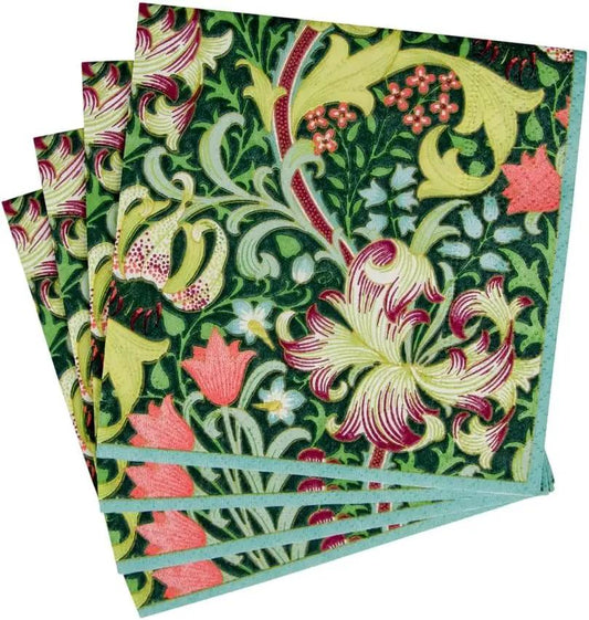 Golden Lily Forest Cocktail Napkins by The Country Christmas Loft in green floral pattern on Tampa Home & Garden Store
