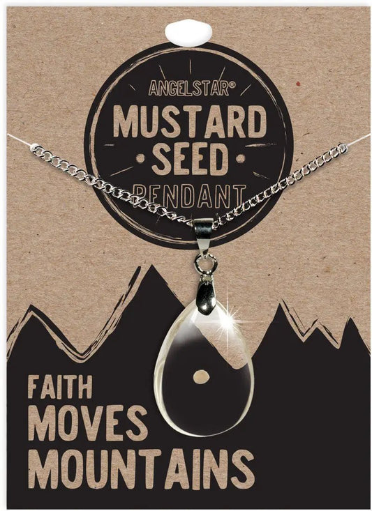 AngelStar Mustard Seed Pendant Necklace in silver-tone with teardrop seed charm; Faith motif on Tampa Home & Garden Store