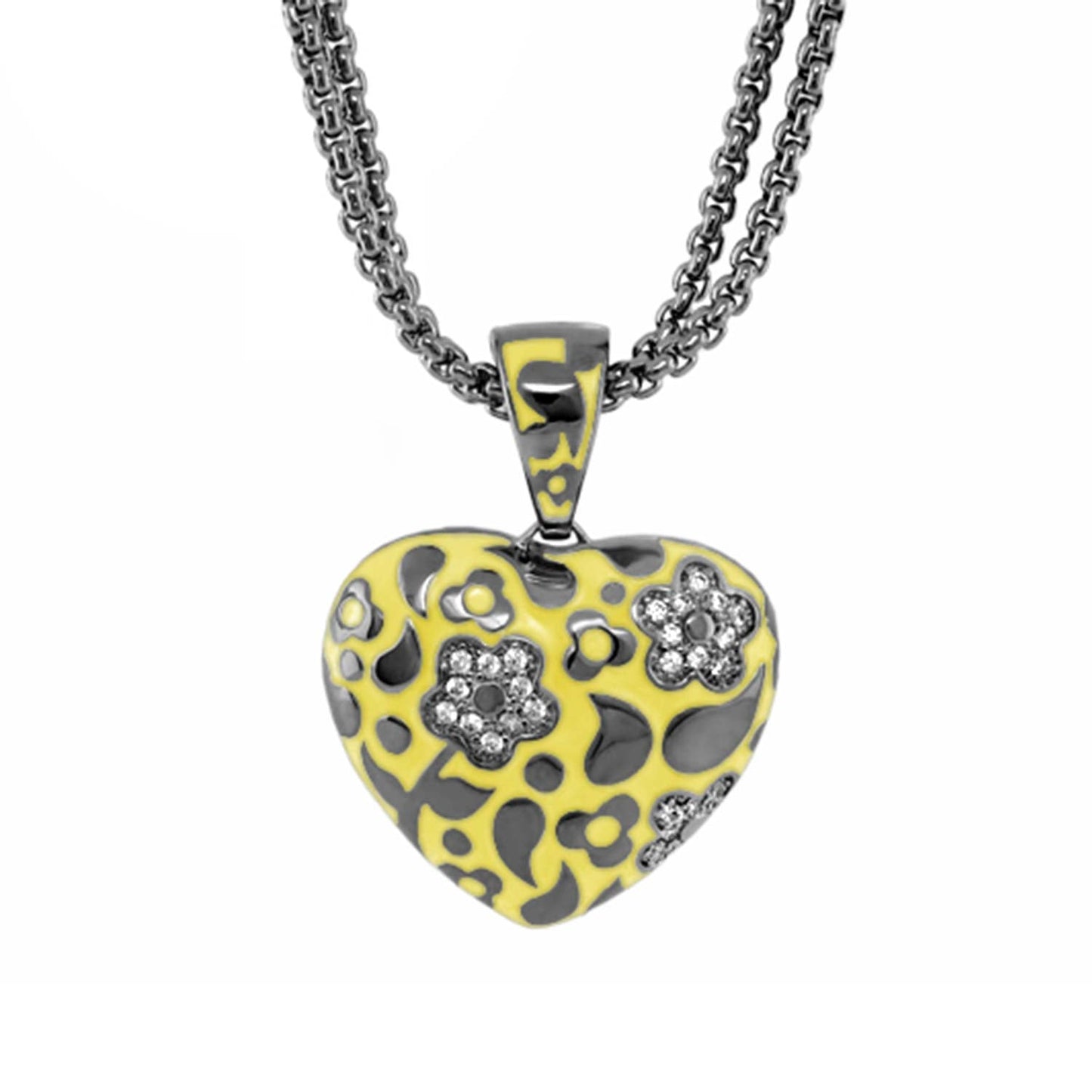 Flowers by Orly Necklace pendant in yellow leopard enamel with crystal flowers on dual chains on Tampa Home & Garden Store