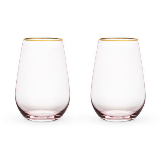 Rose Crystal Stemless Wine Glasses and Gold Rim