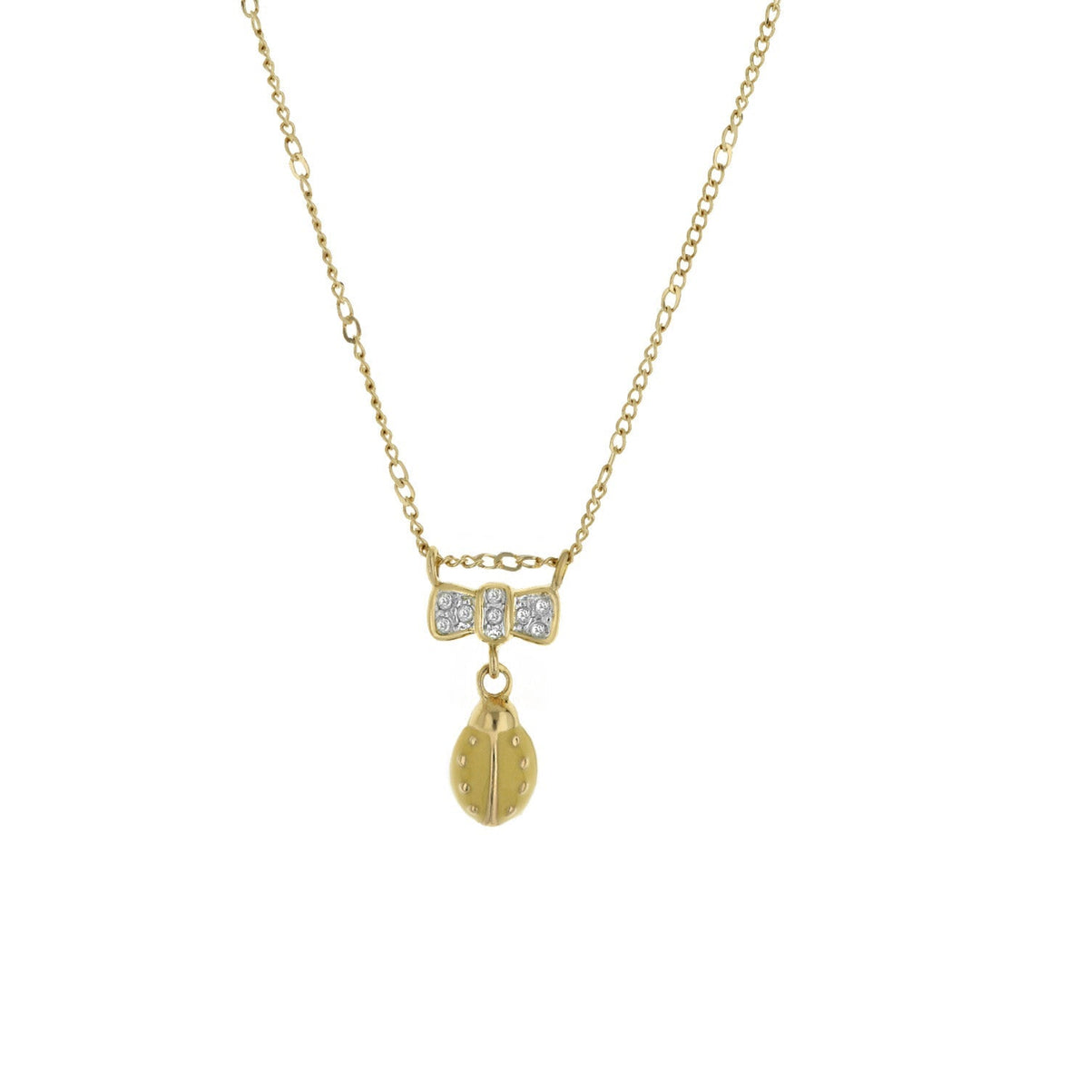 Lady Poof Necklace gold short necklace with crystal bow charm and dangling shell pendant on Tampa Home & Garden Store