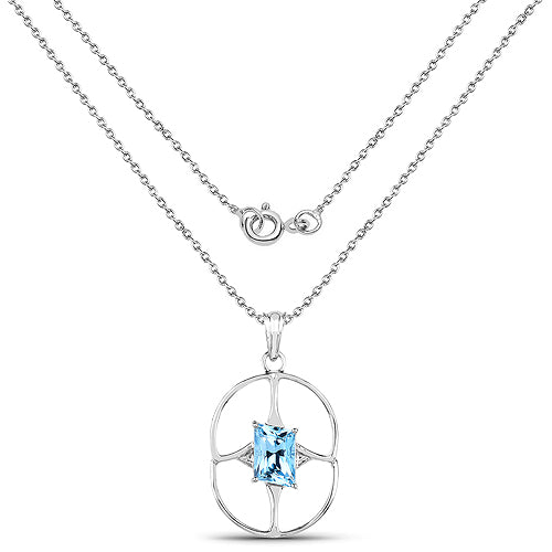Sterling silver pendant with 5.26ct Swiss blue topaz in circular lattice frame on Tampa Home & Garden Store