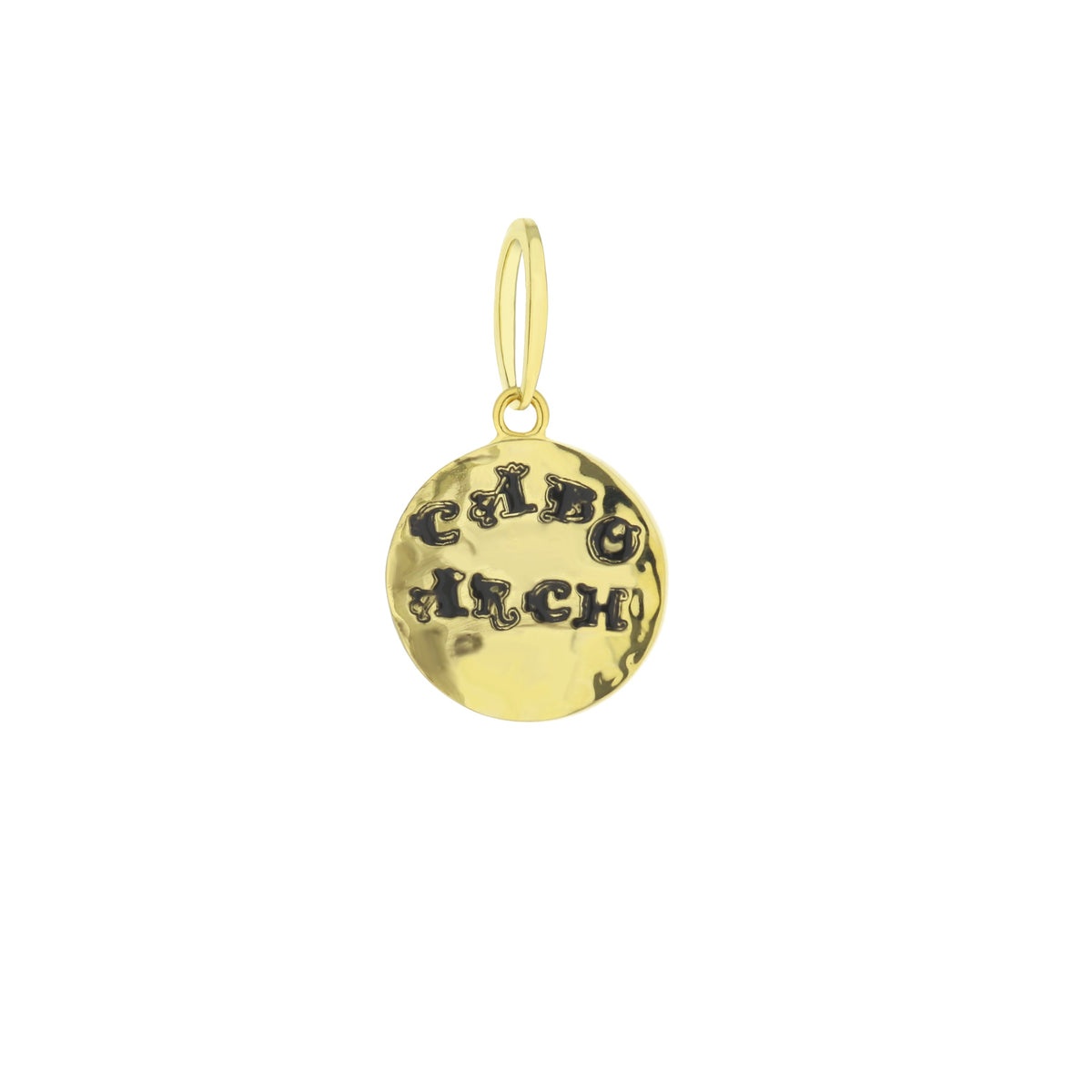Eau Cabo Arch Pendant gold-tone round disc with engraved script motif on Tampa Home & Garden Store