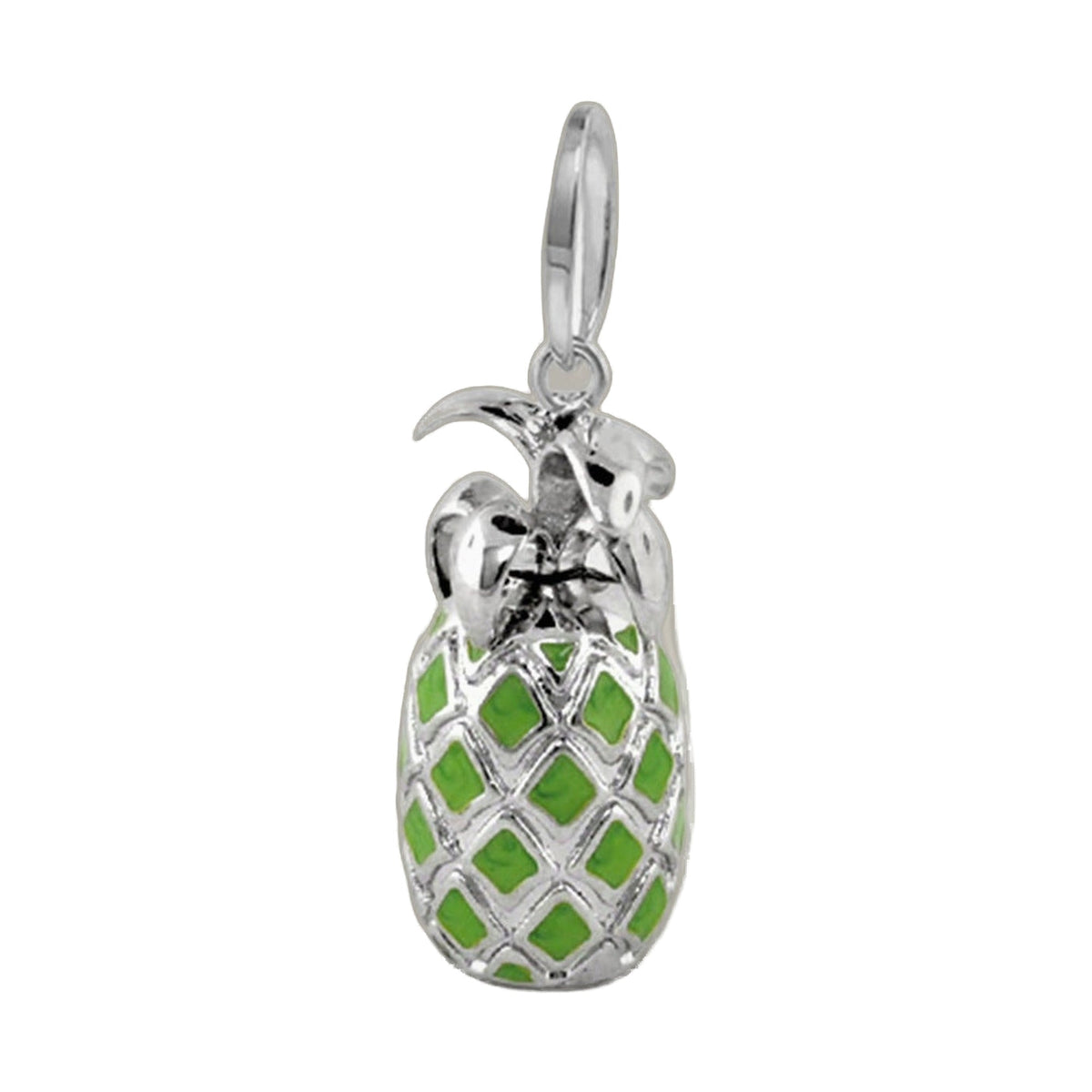 Eau Pineapple Pendant by Lauren G Adams, silvertone pendant with green enamel pineapple lattice on Tampa Home & Garden Store