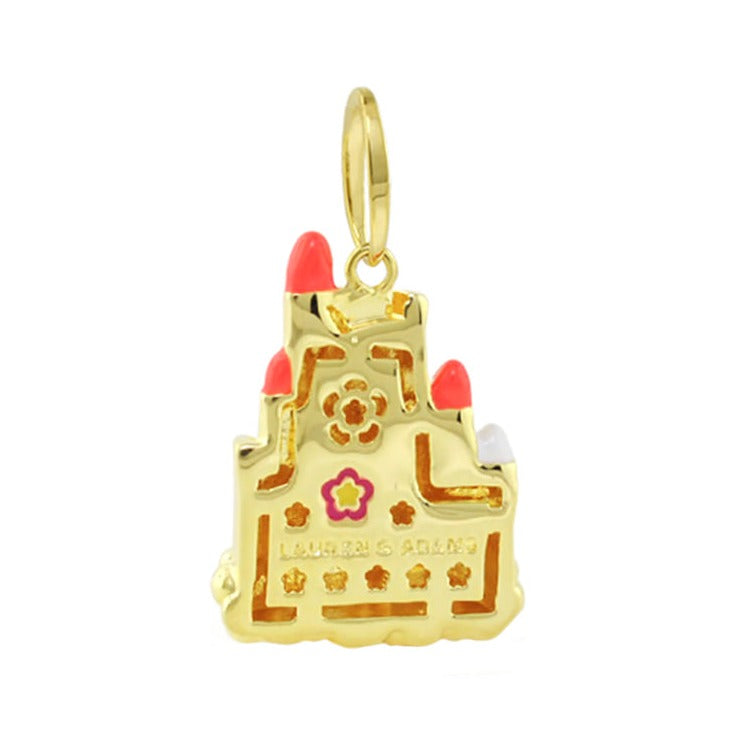 Pendant Eau Sand Castle gold tone with pink enamel flower accents Lauren G Adams on Tampa Home & Garden Store