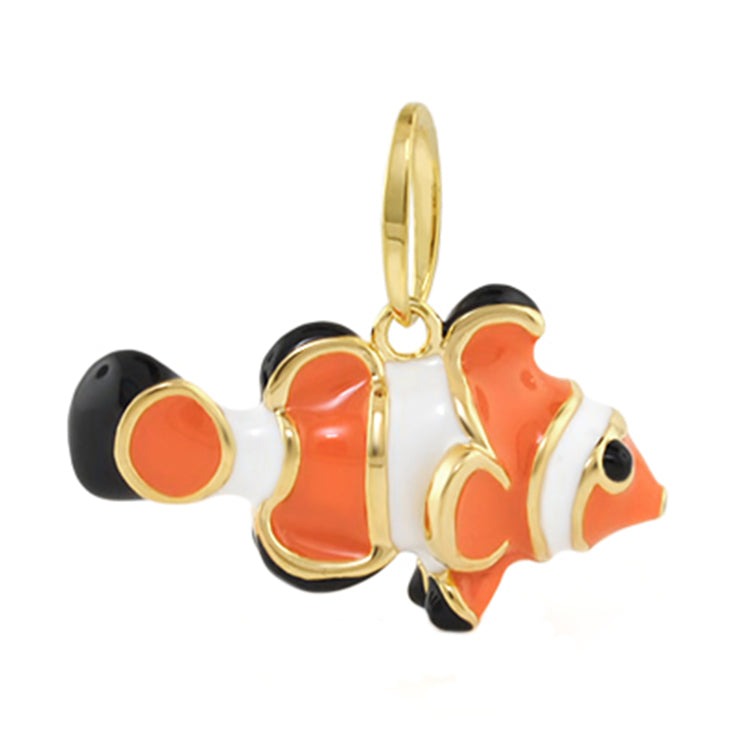 Eau Fish Pendant by Lauren G Adams, gold-tone enamel clownfish pendant in orange on Tampa Home & Garden Store