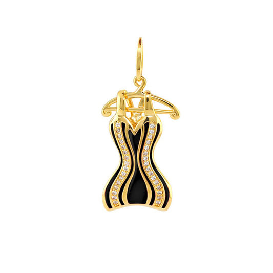Dress Pendant charm in gold with black enamel and pavé crystals, Lauren G Adams on Tampa Home & Garden Store