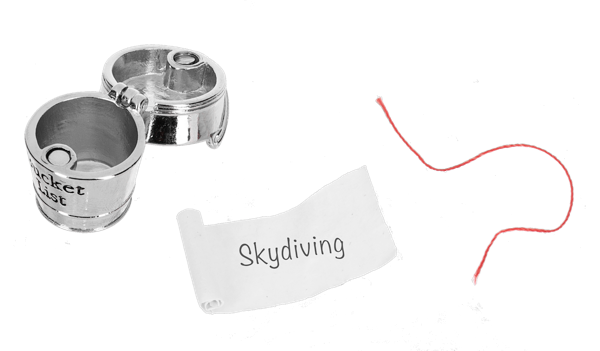 Live Your Bucket List Charm two-charm set with metal Bucket List charm and Skydiving flag on Tampa Home & Garden Store