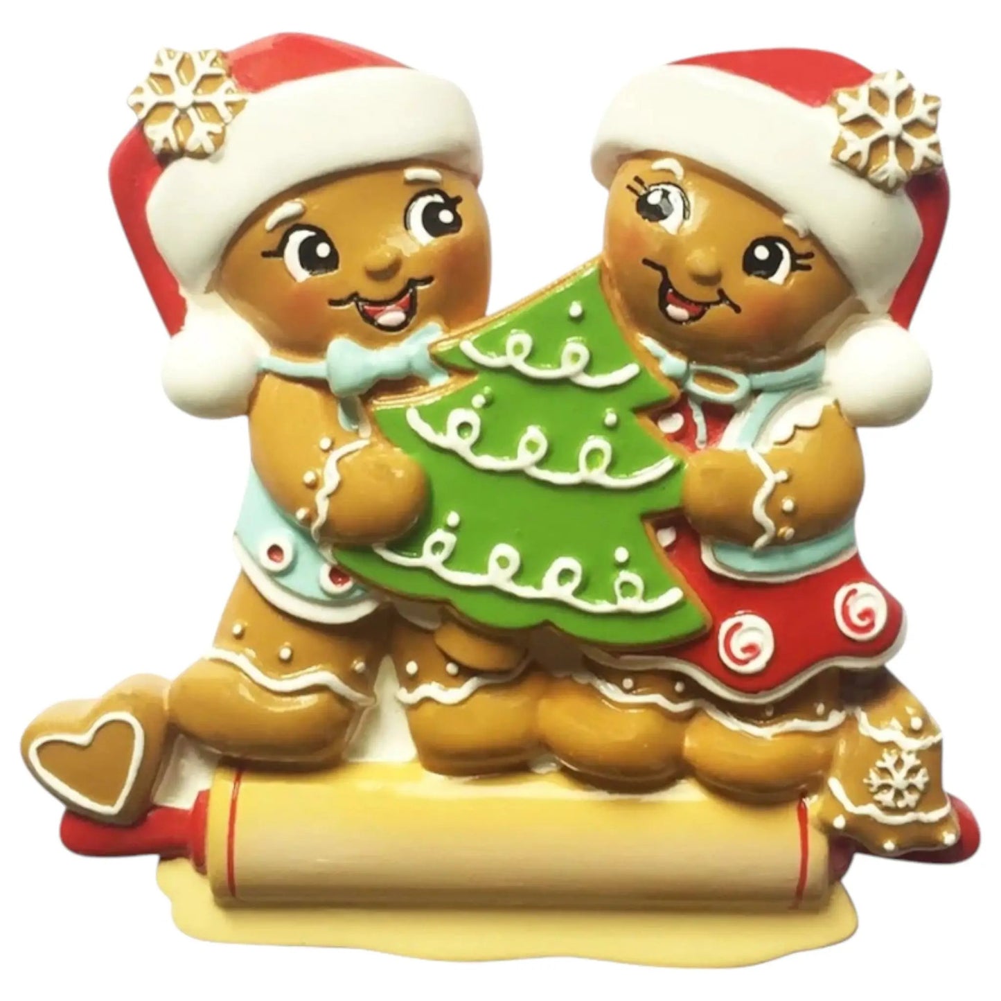 Nostalgic Gingerbread Family of 2 Ornament with two figures in Santa hats and a tree on Tampa Home & Garden Store