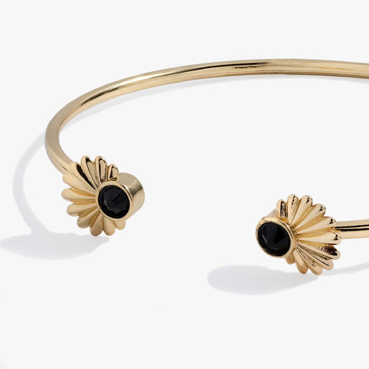 Palm Flex Cuff bracelet gold-tone with floral sunburst and black gemstone by Alex and Ani on Tampa Home & Garden Store