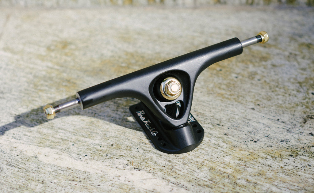 V3 180mm 50° longboard truck Matte Black by Paris Truck Co with gold hardware on Tampa Home & Garden Store