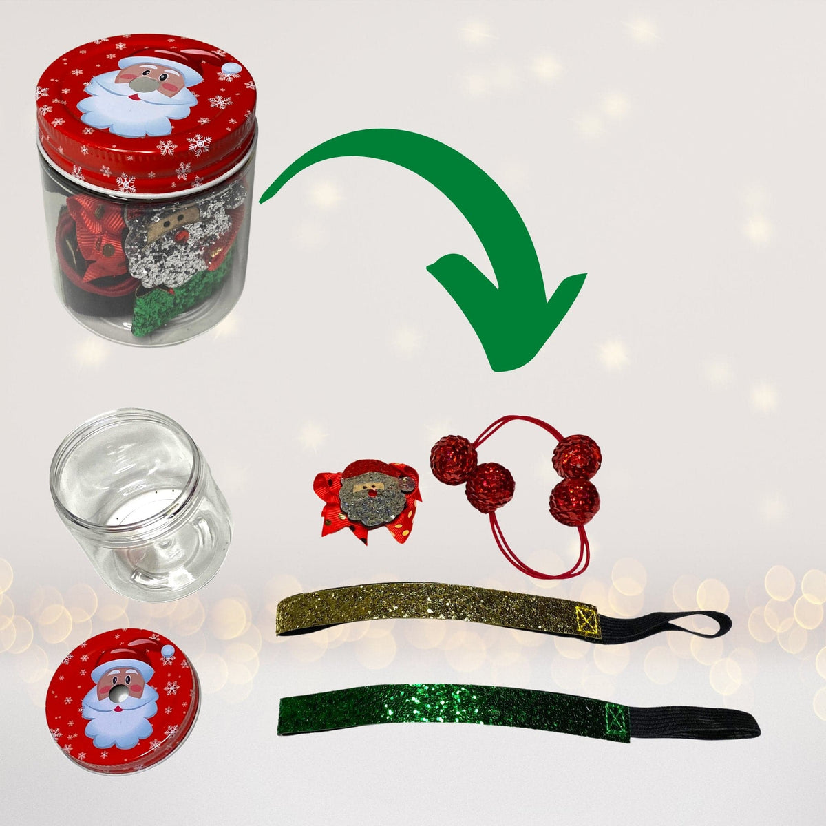 Christmas Party Favor Jars 2-pack with Santa lid, festive red snowflake design, glass jars on Tampa Home & Garden Store