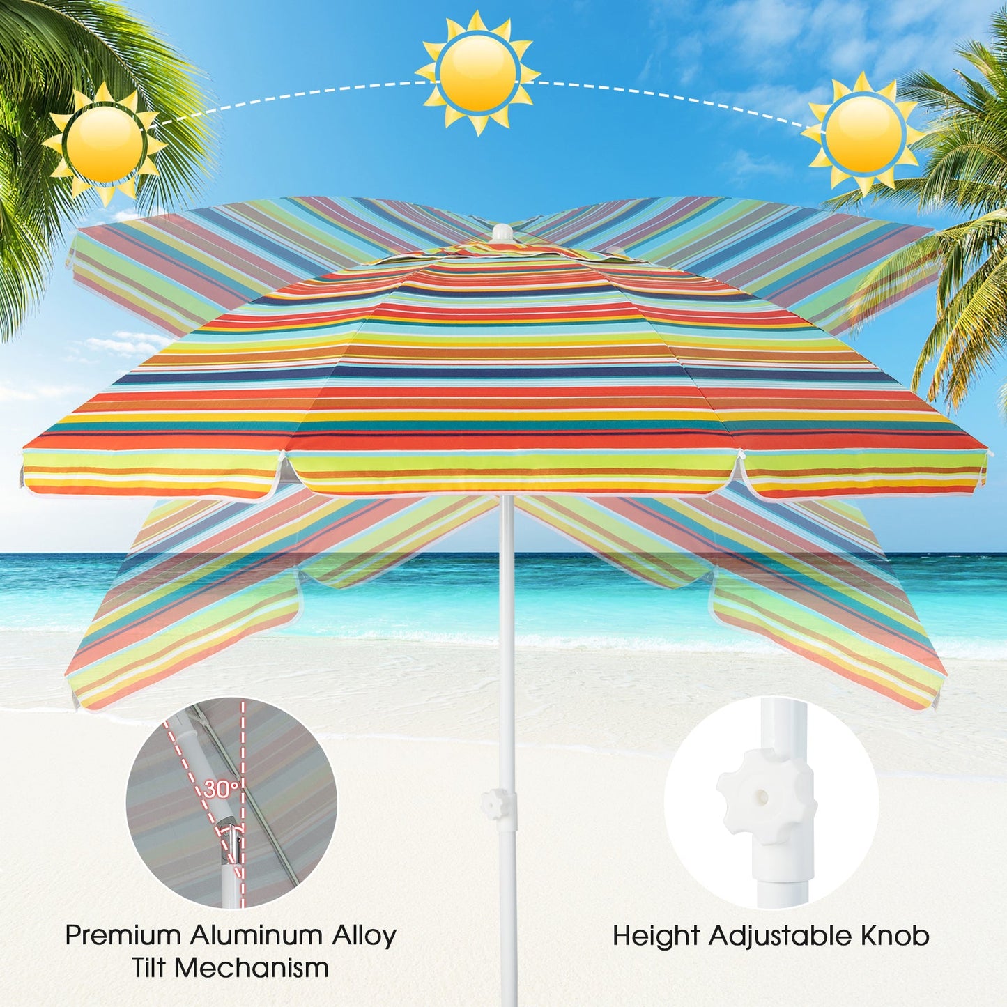 6.5 Feet Patio Beach Umbrella with Waterproof Polyester Fabric-Orange