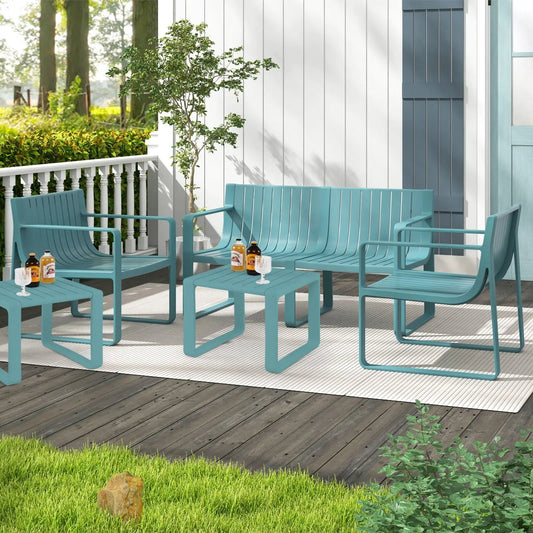 Patio Chairs Set of 2 with Curved Backrests and Seats-Blue - Tampa Home & Garden Store