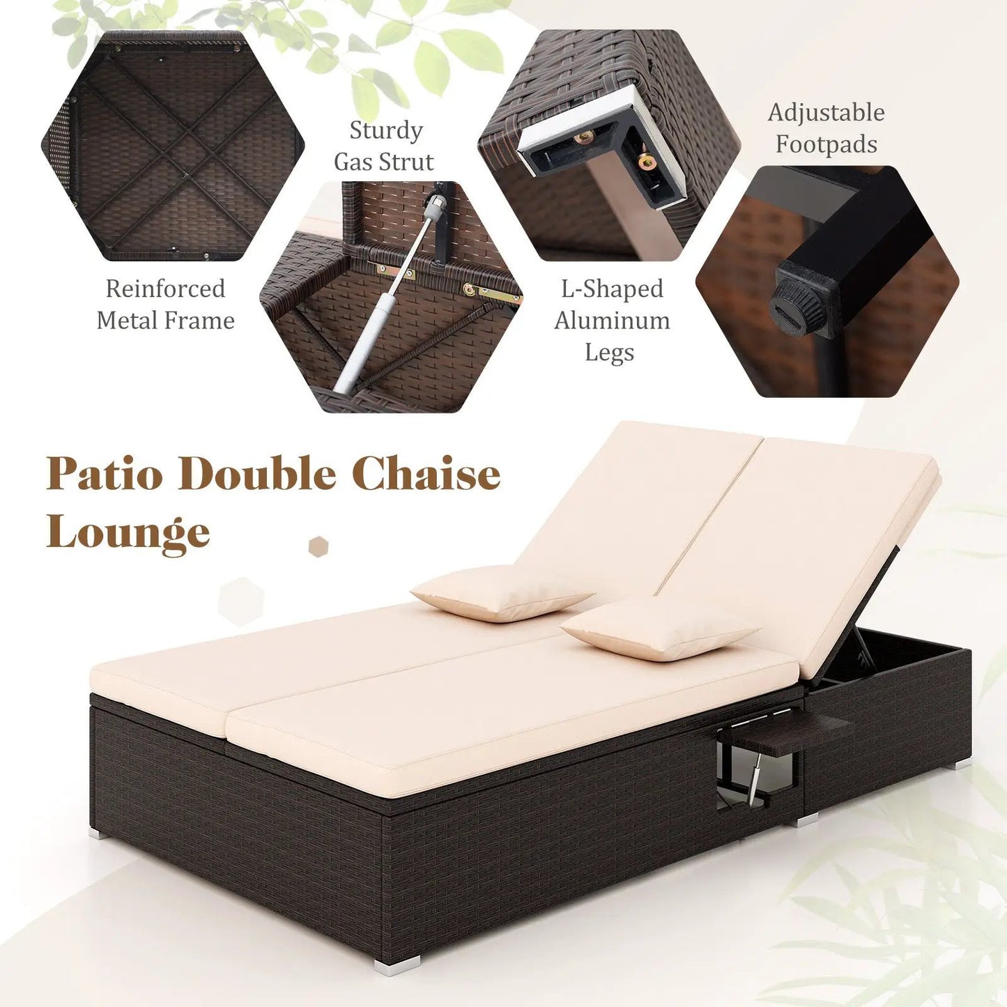 Patio Double Chaise Lounge by DirectDeals with Beige Cushions, Woven Rattan Base on Tampa Home & Garden Store