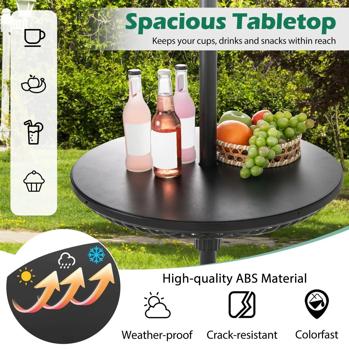 Patio Umbrella Table Tray Adjustable with Umbrella Poles-Black - Tampa Home & Garden Store