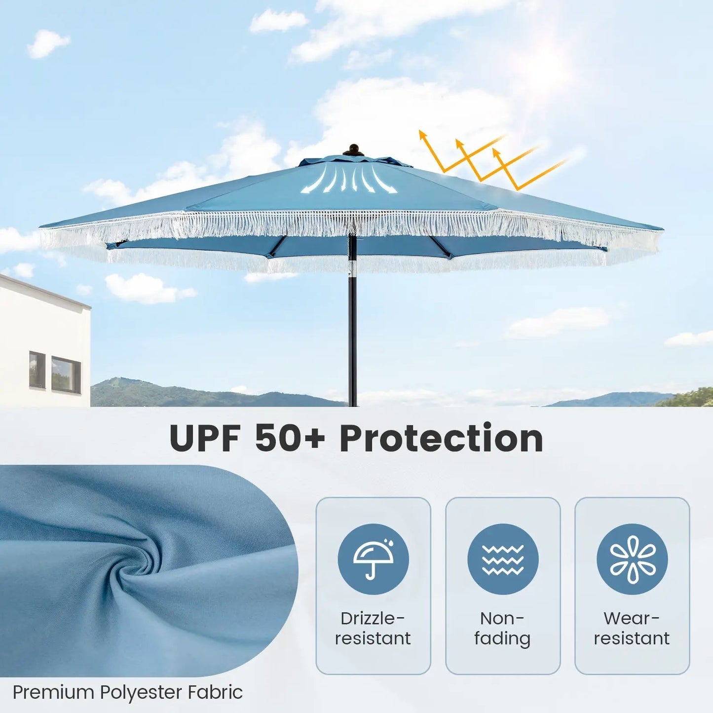 9 FT Patio Umbrella with Sun-Protective Canopy for Patio Garden Pool-Navy - Tampa Home & Garden Store