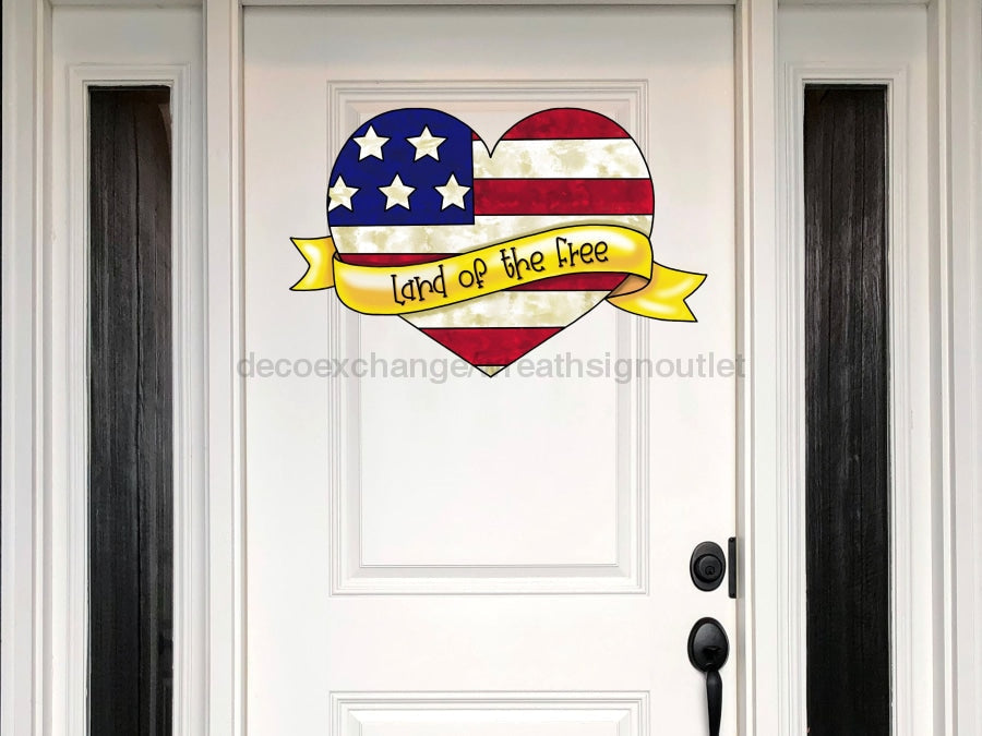 Cartel Patriótico, Cartel "Tierra de los Libres", Corazón Patriótico, cartel de madera, PCD-W-079, colgador de puerta de 22"