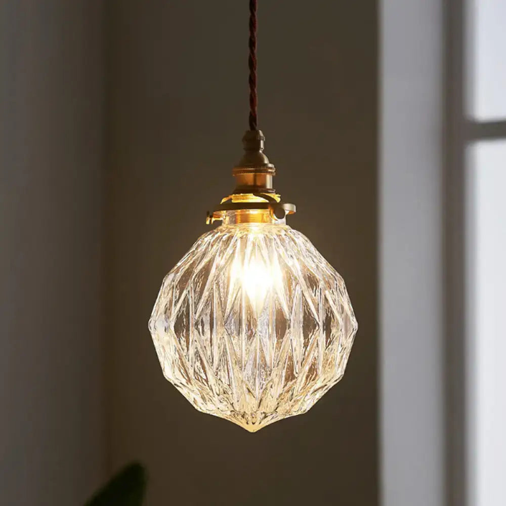 Glass sphere ceiling light pendant with faceted crystal and brass hardware by Decorbites on Tampa Home & Garden Store